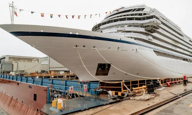Viking Astrea floats out as the line's second hydrogen-capable cruise ship
