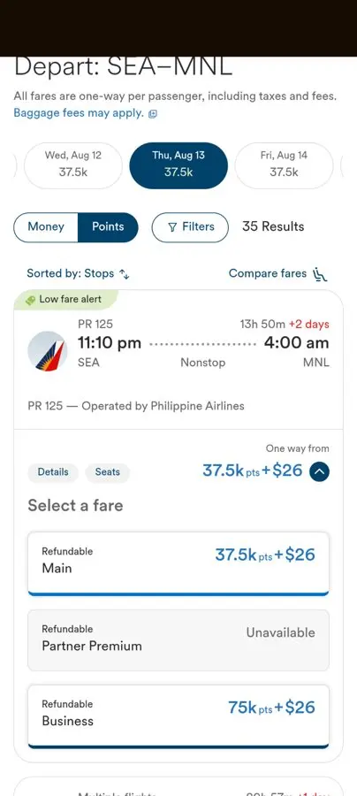 Alaska Points Can Now Book Philippine Airlines Nonstops to Manila — Business Class From 75,000 Points
