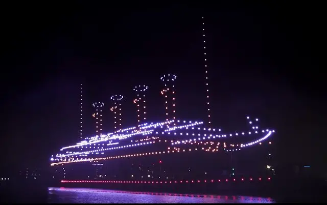 A Full-Scale Titanic Made of Drones Lights Up Belfast's Sky